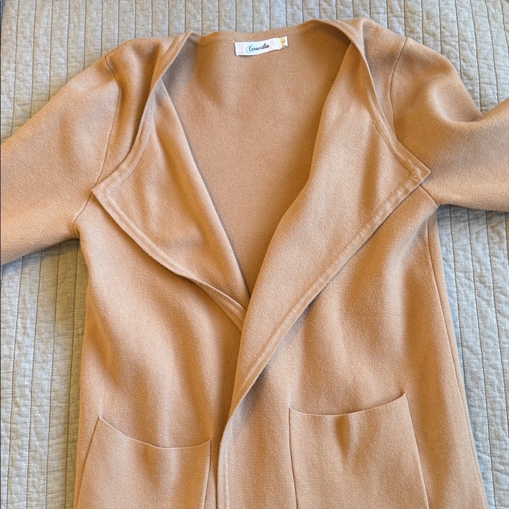 Caracilia (Amazon) Elegant Tan Cardigan Sweater - Picture 6 of 7